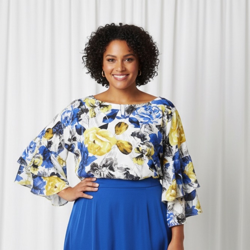 Floral Print Women’s Blouse (2X) Casual Lightweight Top, Spring Summer Fashion